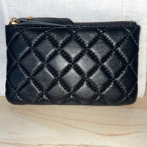 Black genuine leather quilted wristlet - Picture 1 of 3